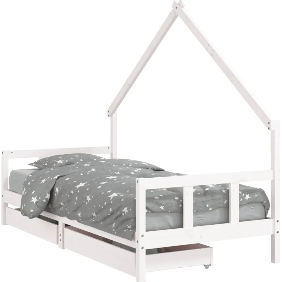 vidaXL Kinderbedframe met lades 90x190 cm massief grenenhout wit