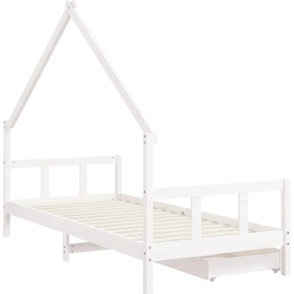 vidaXL Kinderbedframe met lades 90x190 cm massief grenenhout wit