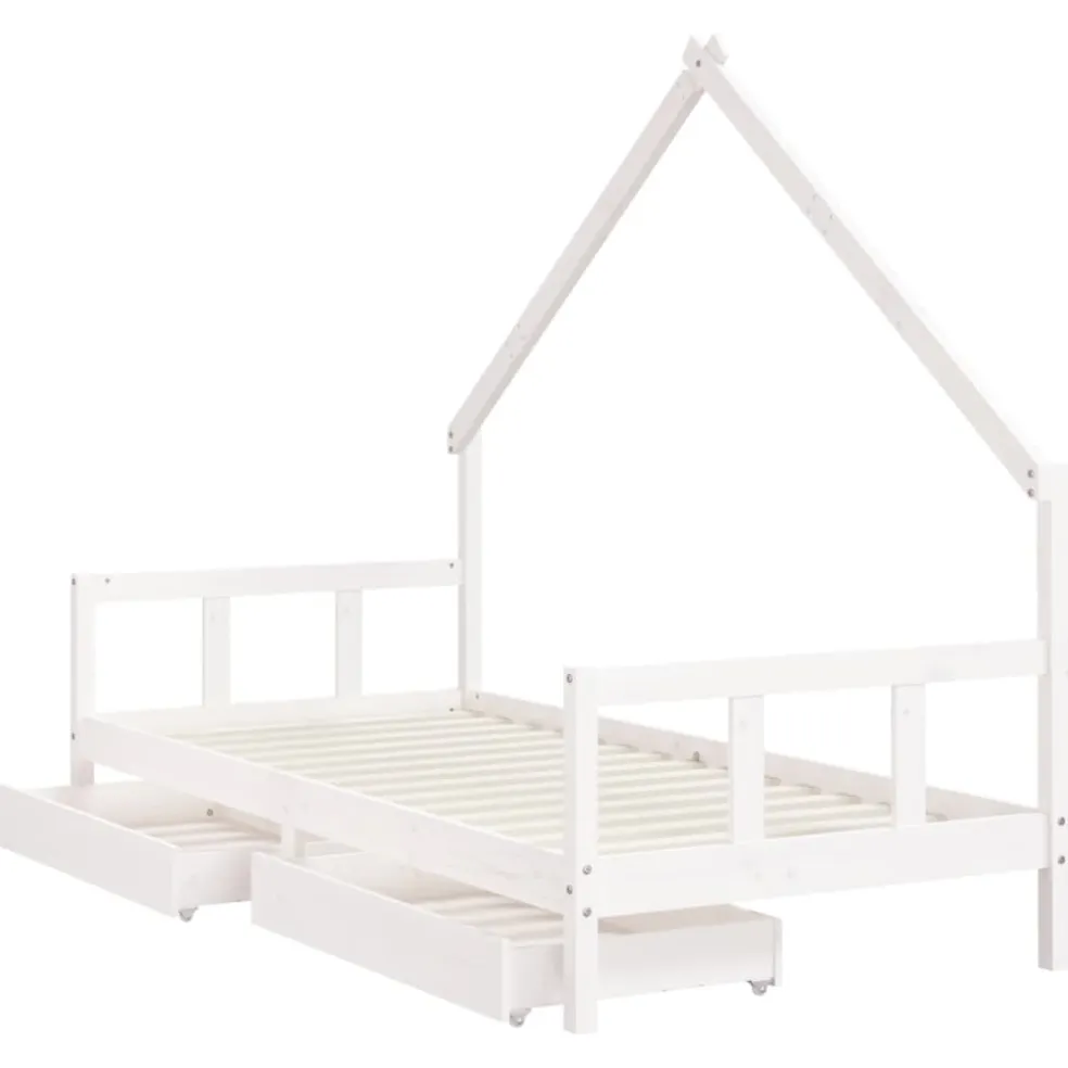 vidaXL Kinderbedframe met lades 90x190 cm massief grenenhout wit