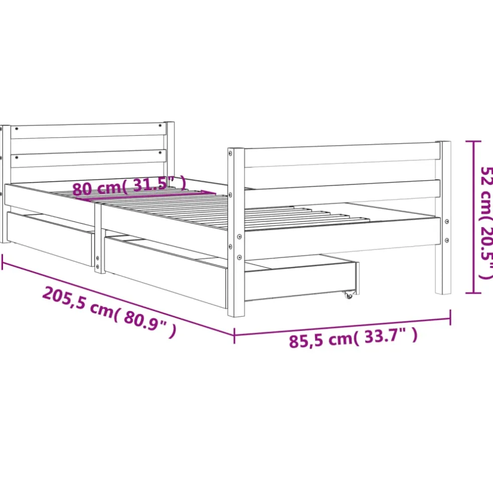 vidaXL Kinderbedframe met lades 80x200 cm massief grenenhout