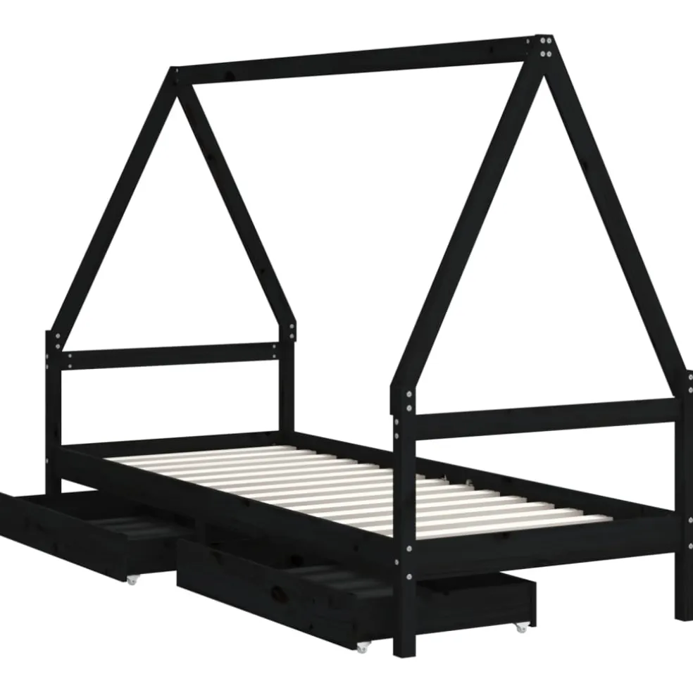 vidaXL Kinderbedframe 80x200 cm massief grenenhout zwart