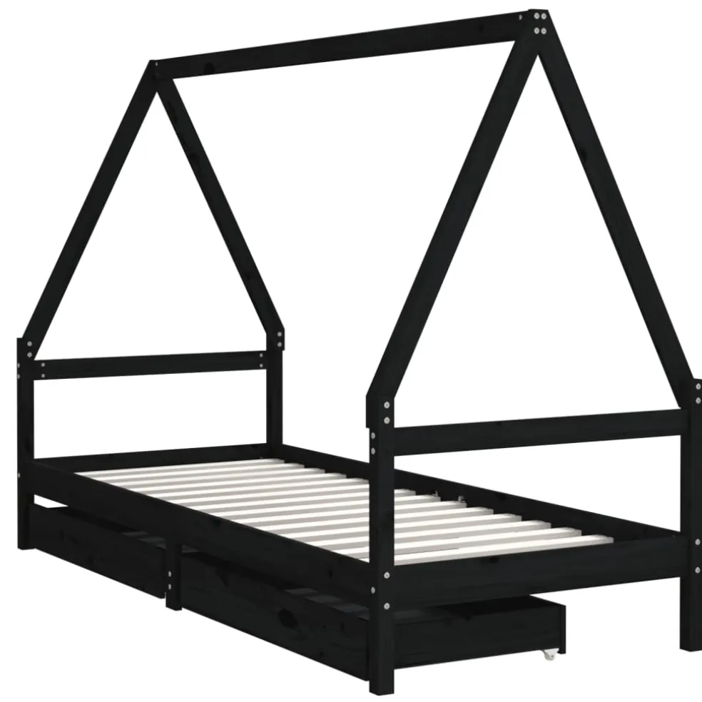vidaXL Kinderbedframe 80x200 cm massief grenenhout zwart