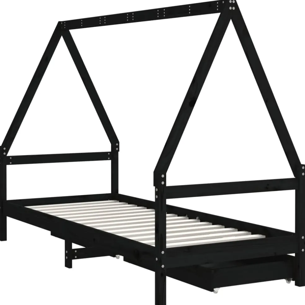 vidaXL Kinderbedframe 80x200 cm massief grenenhout zwart