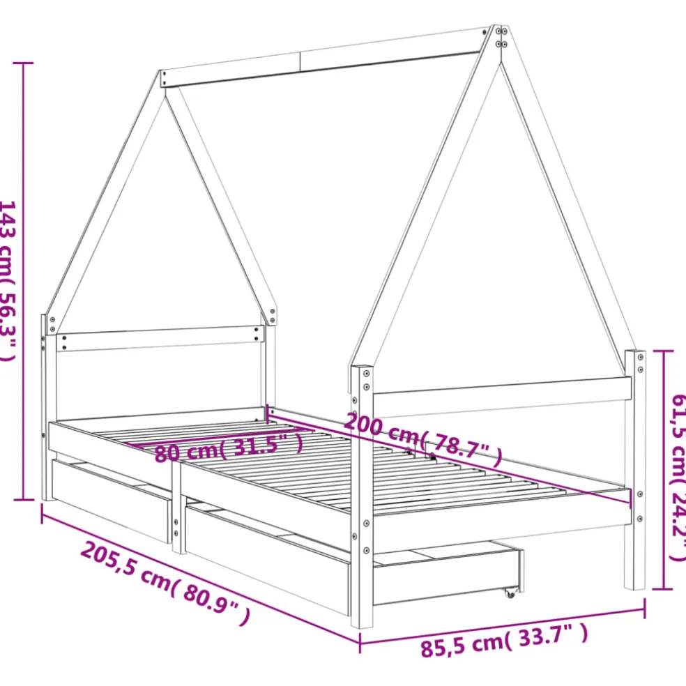 vidaXL Kinderbedframe 80x200 cm massief grenenhout zwart
