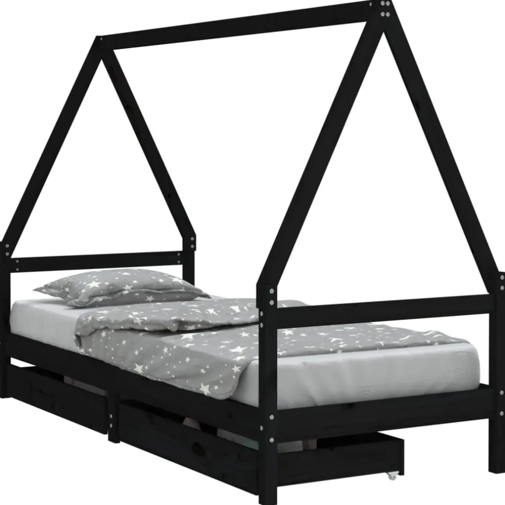 vidaXL Kinderbedframe 80x200 cm massief grenenhout zwart