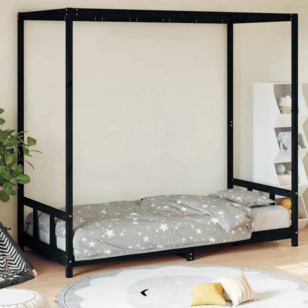 vidaXL Kinderbedframe 90x190 cm massief grenenhout zwart