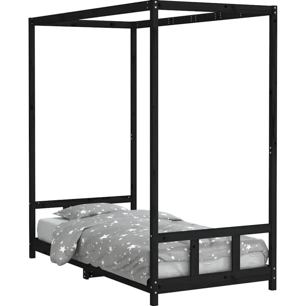 vidaXL Kinderbedframe 90x190 cm massief grenenhout zwart