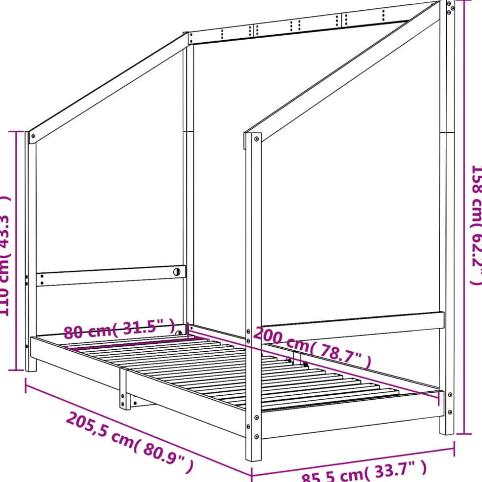 vidaXL Kinderbedframe 80x200 cm massief grenenhout wit