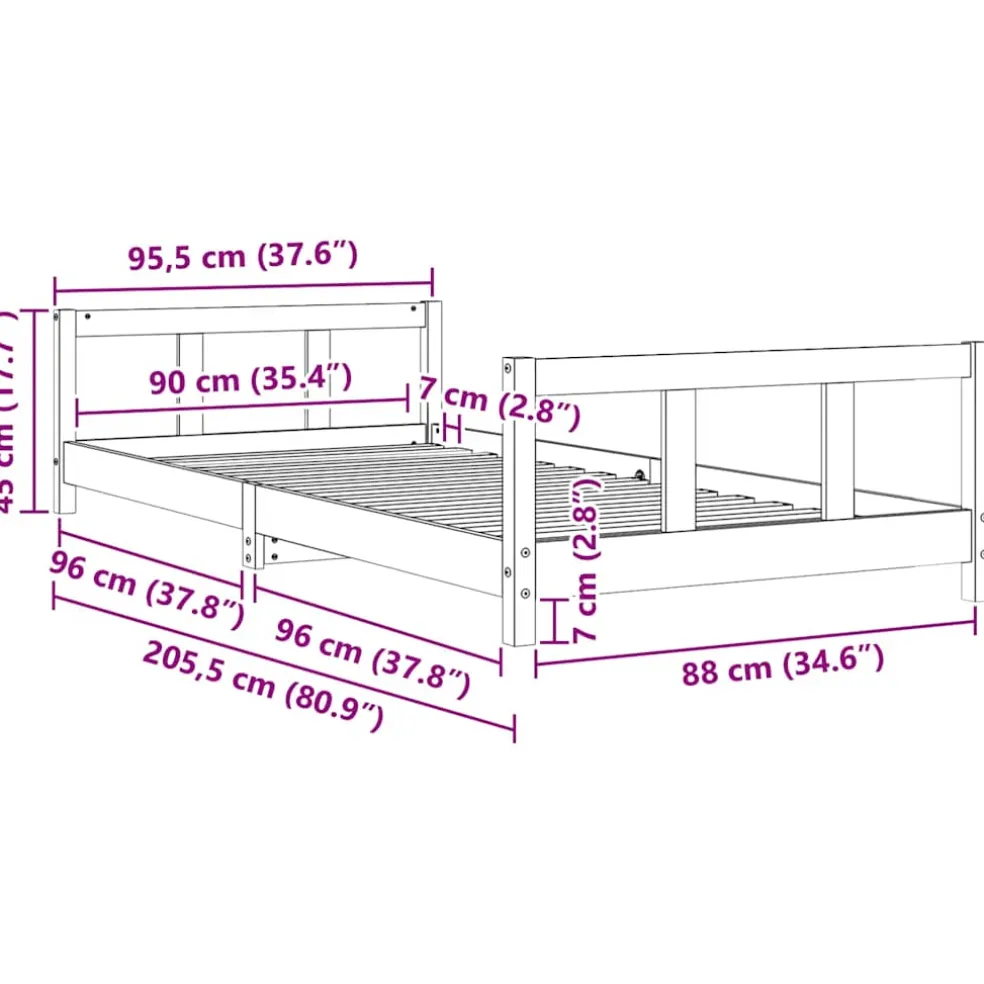 vidaXL Kinderbedframe 90x200 cm massief grenenhout