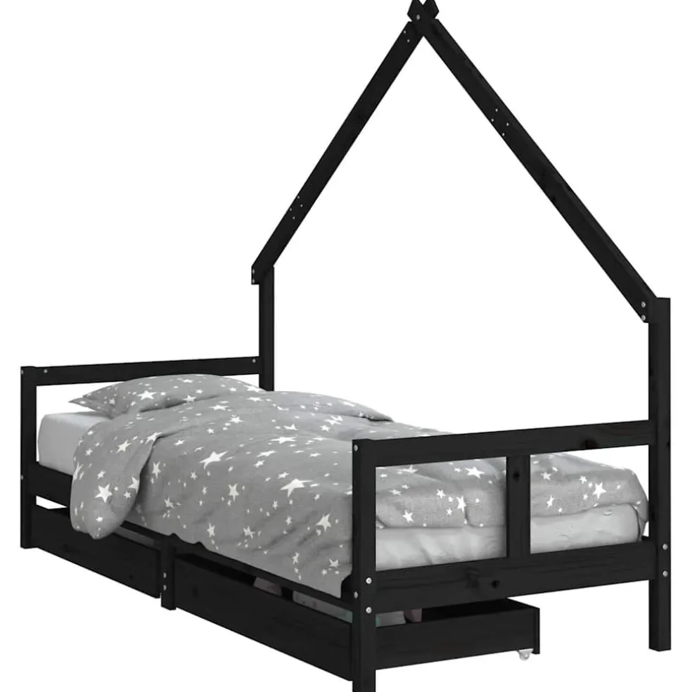 vidaXL Kinderbedframe 80x200 cm massief grenenhout zwart