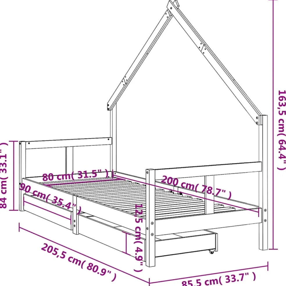 vidaXL Kinderbedframe 80x200 cm massief grenenhout zwart