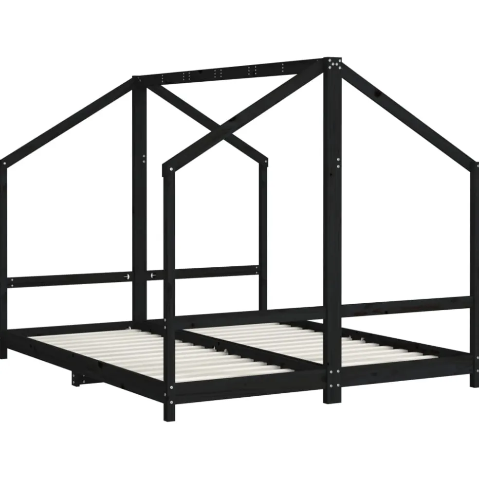 vidaXL Kinderbedframe 2x(80x200) cm massief grenenhout zwart