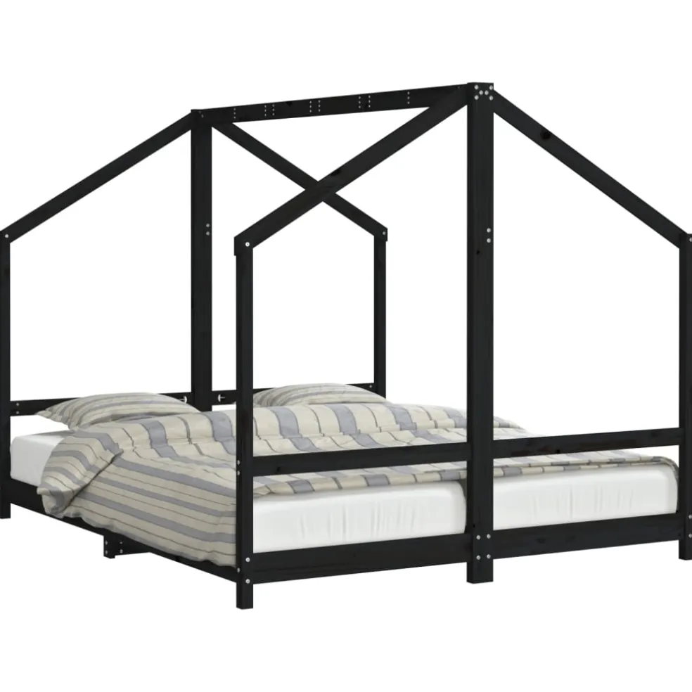 vidaXL Kinderbedframe 2x(80x200) cm massief grenenhout zwart