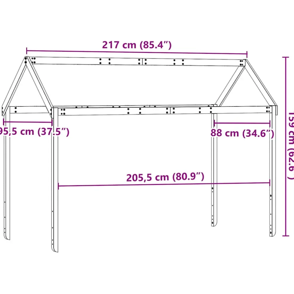 vidaXL Kinderbedhuisje 217x95,5x159 cm massief grenenhout wasbruin