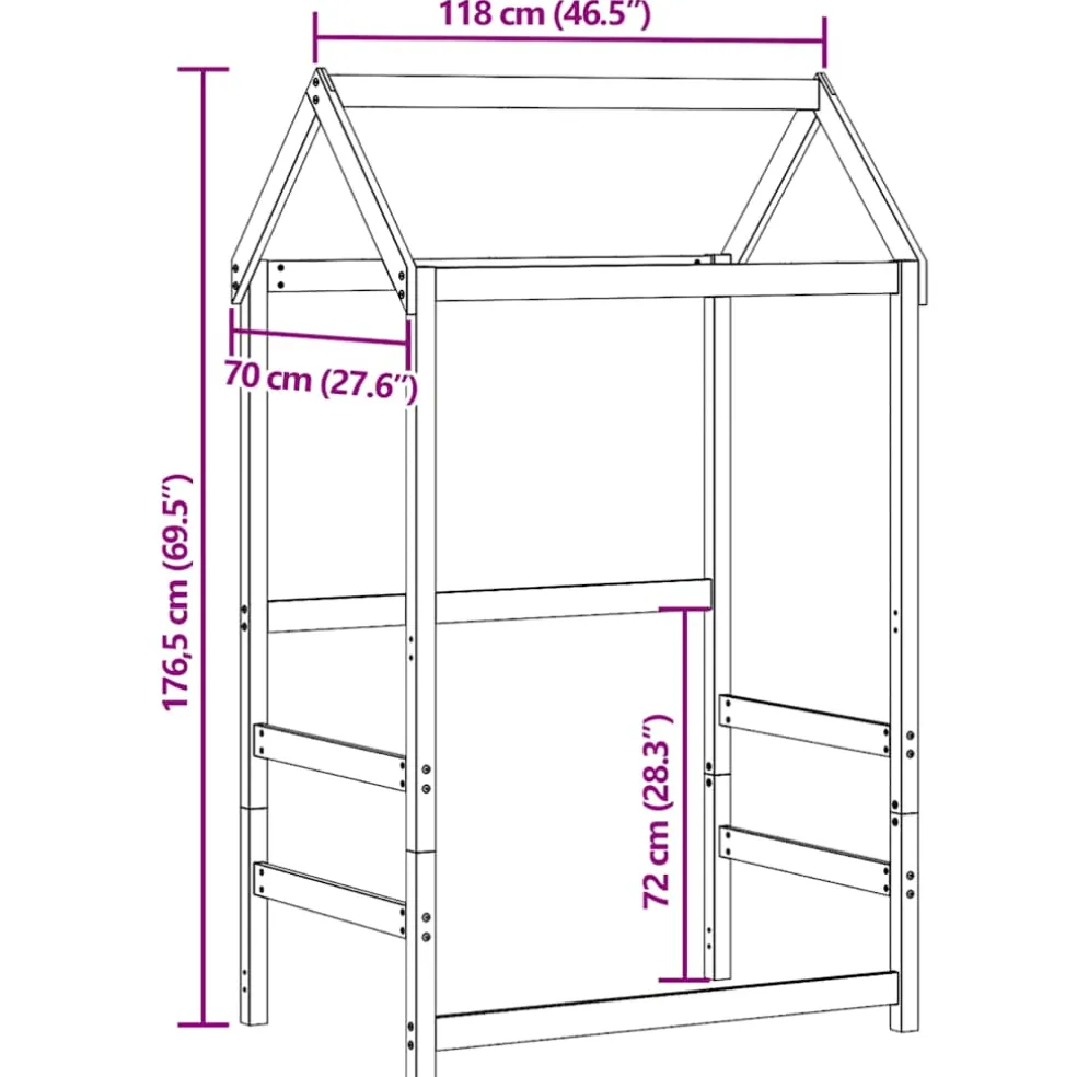 vidaXL Kinderbedhuisje 118x70x176,5 cm massief grenenhout
