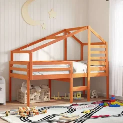 vidaXL Kinderbedhuisje 198x87x113 cm massief grenenhout wasbruin