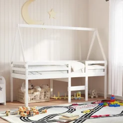 vidaXL Kinderbedhuisje 118x70x176,5 cm massief grenenhout wit