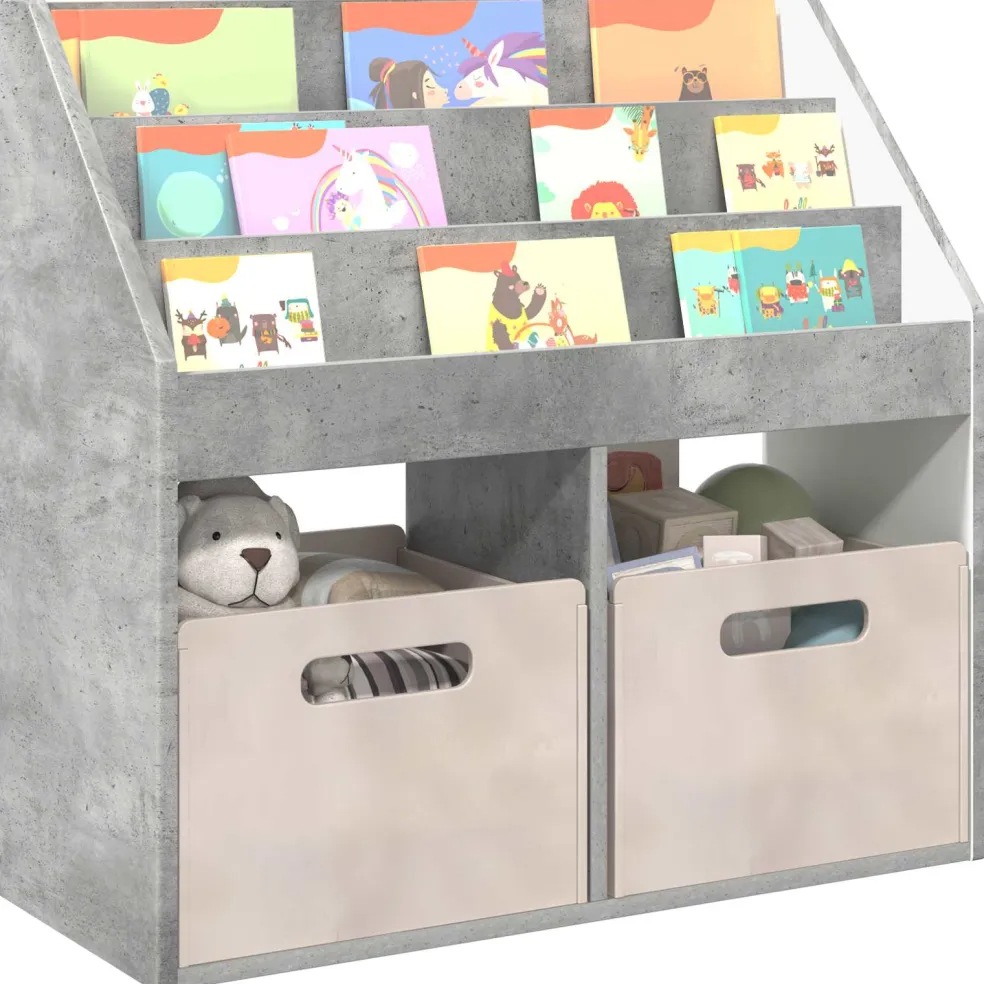 vidaXL Kinderen Boekenkast met opslag Beton Grijs 72,5 x 29,5 x 69 cm