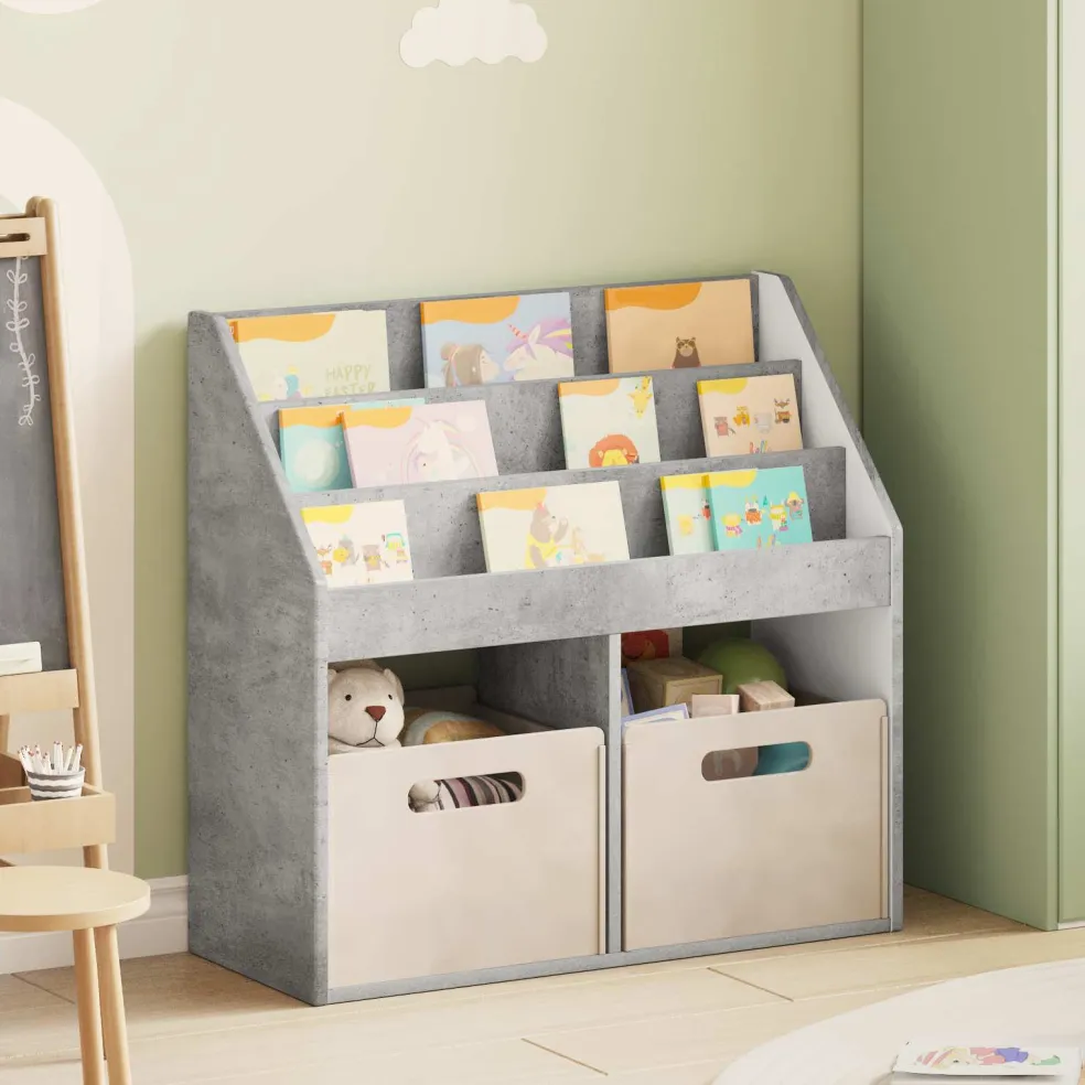 vidaXL Kinderen Boekenkast met opslag Beton Grijs 72,5 x 29,5 x 69 cm