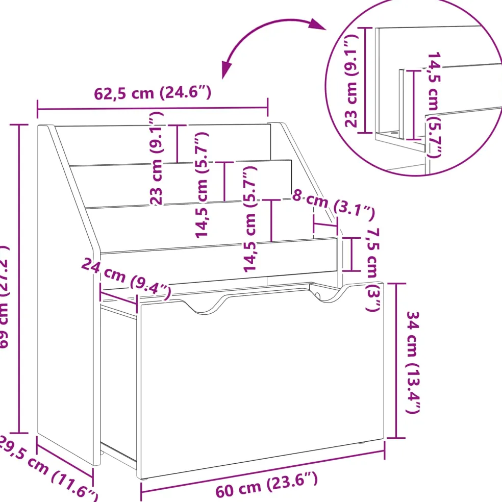 vidaXL Kinderen Boekenkast Zwart 60 x 29,5 x 69 cm Bewerkt hout