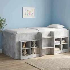 vidaXL Kinder Hoogslaper Betongrijs 80 x 200 cm Bewerkt hout