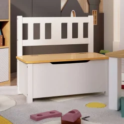vidaXL Kinderopbergbankje 60x30x55 cm MDF wit en beige