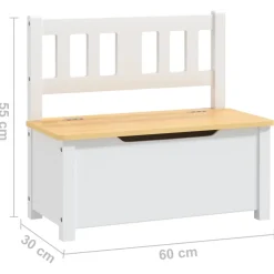 vidaXL Kinderopbergbankje 60x30x55 cm MDF wit en beige