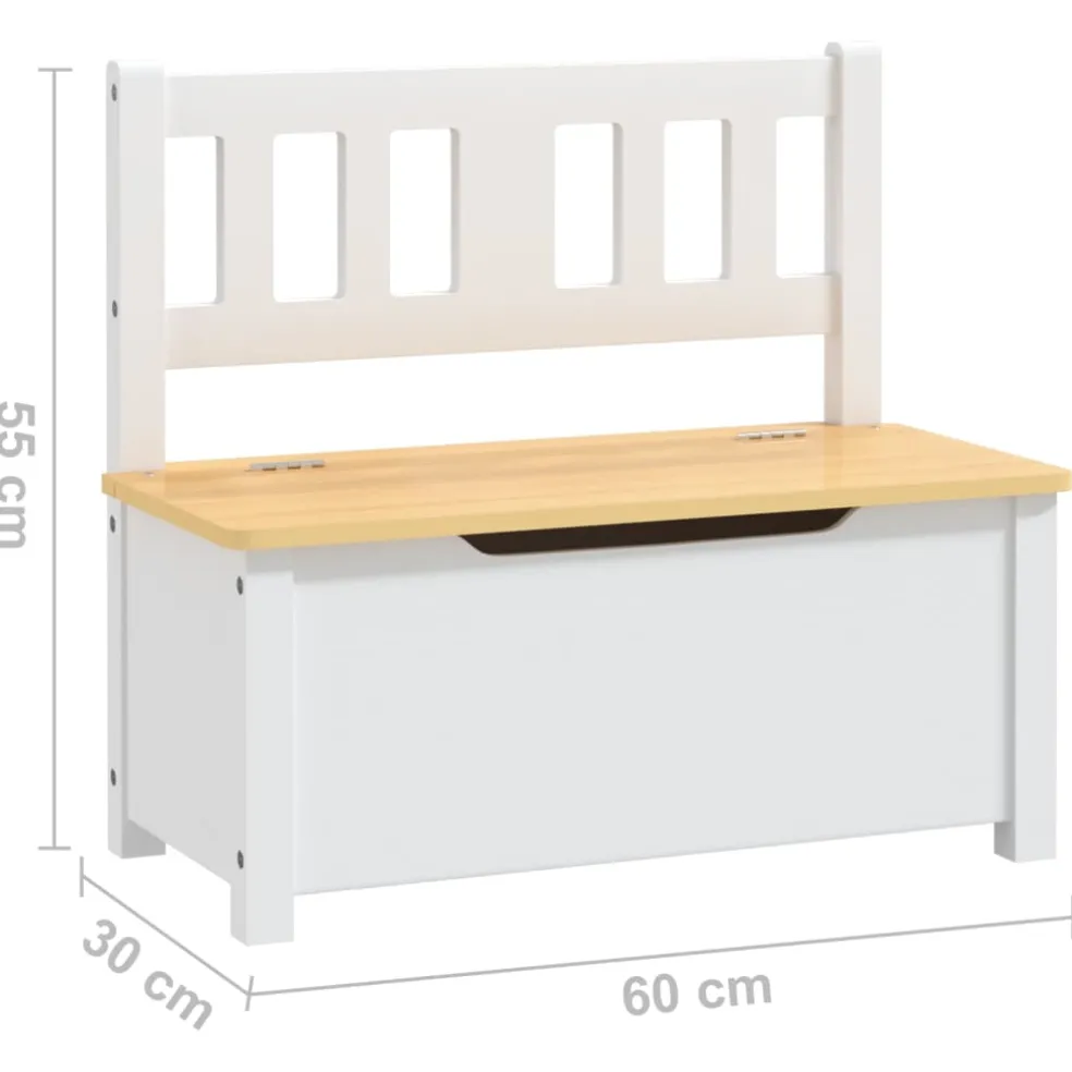 vidaXL Kinderopbergbankje 60x30x55 cm MDF wit en beige