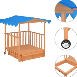 vidaXL Kinderspeelhuis met zandbak UV50 vurenhout blauw