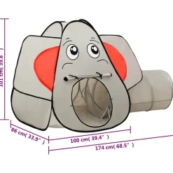 vidaXL Kinderspeeltent met 250 ballen olifant 174x86x101 cm grijs