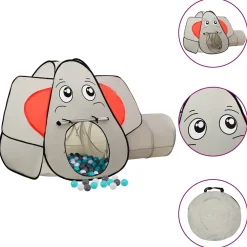 vidaXL Kinderspeeltent met 250 ballen olifant 174x86x101 cm grijs