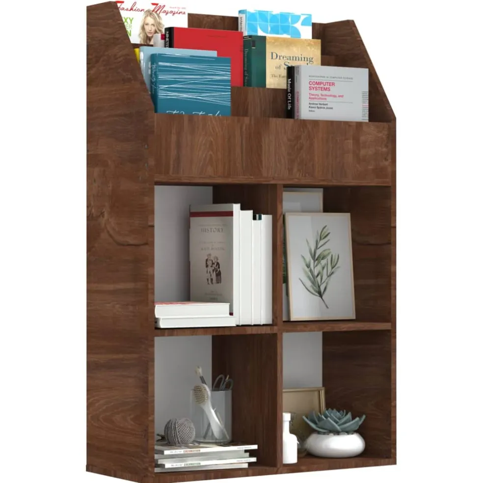 vidaXL Kindertijdschriftenrek 71x30x114 cm bewerkt hout bruineiken