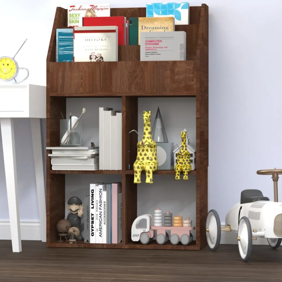 vidaXL Kindertijdschriftenrek 71x30x114 cm bewerkt hout bruineiken