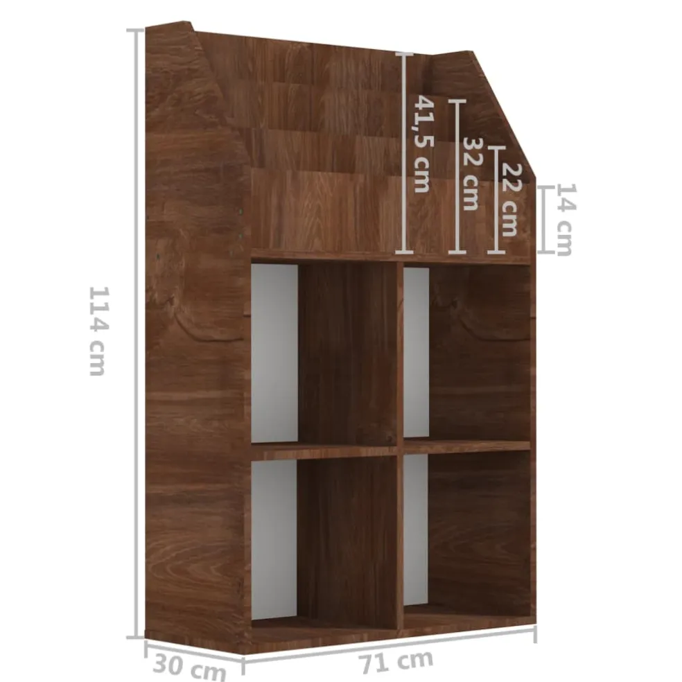 vidaXL Kindertijdschriftenrek 71x30x114 cm bewerkt hout bruineiken