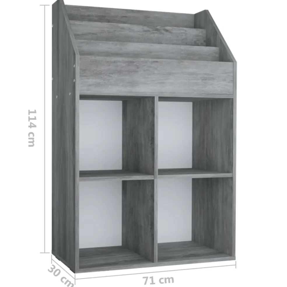 vidaXL Kindertijdschriftenrek 71x30x114 cm bewerkt hout betongrijs