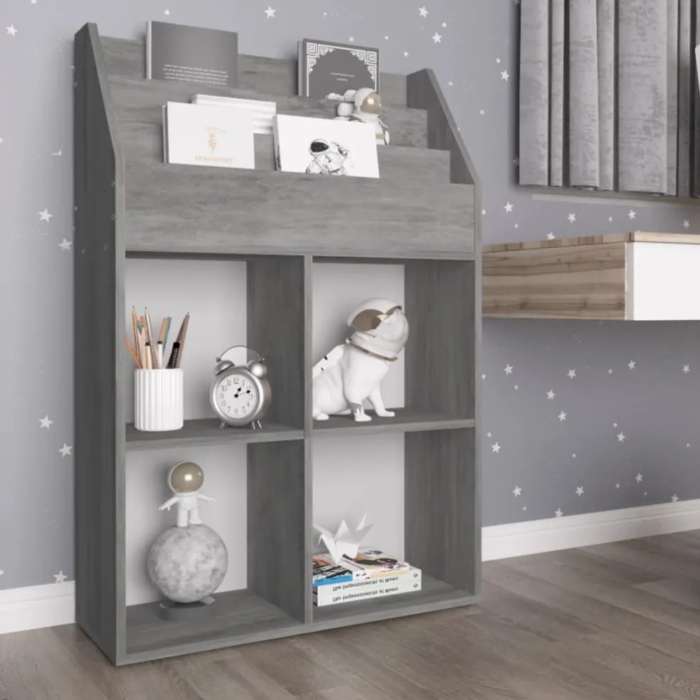 vidaXL Kindertijdschriftenrek 71x30x114 cm bewerkt hout betongrijs