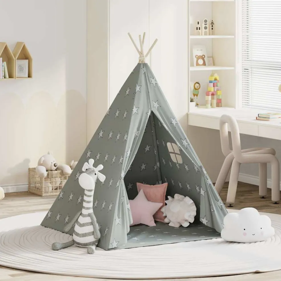 vidaXL Kindertipitent met tas 115x115x160 cm polyester grijs
