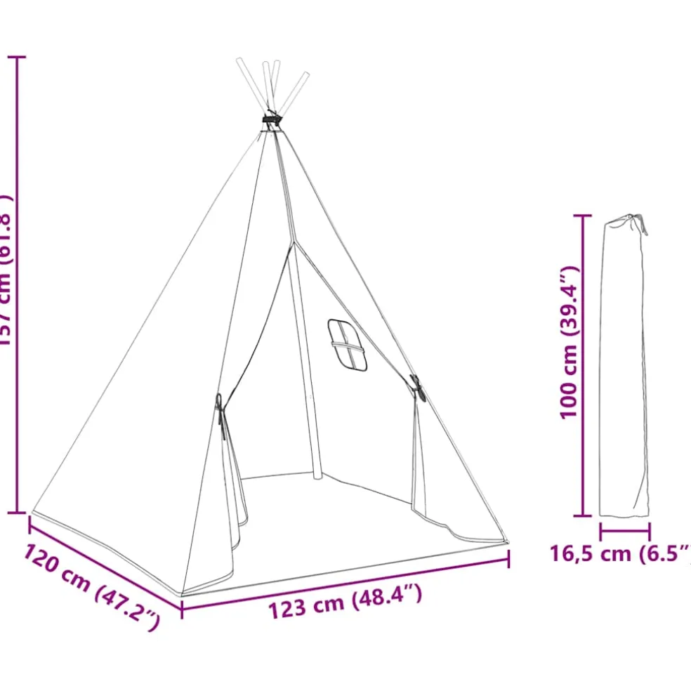 vidaXL Kindertipitent met tas 115x115x160 cm polyester grijs