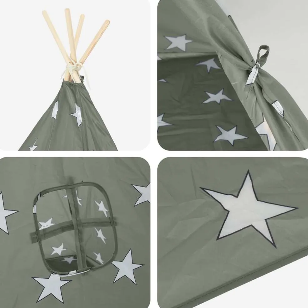vidaXL Kindertipitent met tas 115x115x160 cm polyester grijs