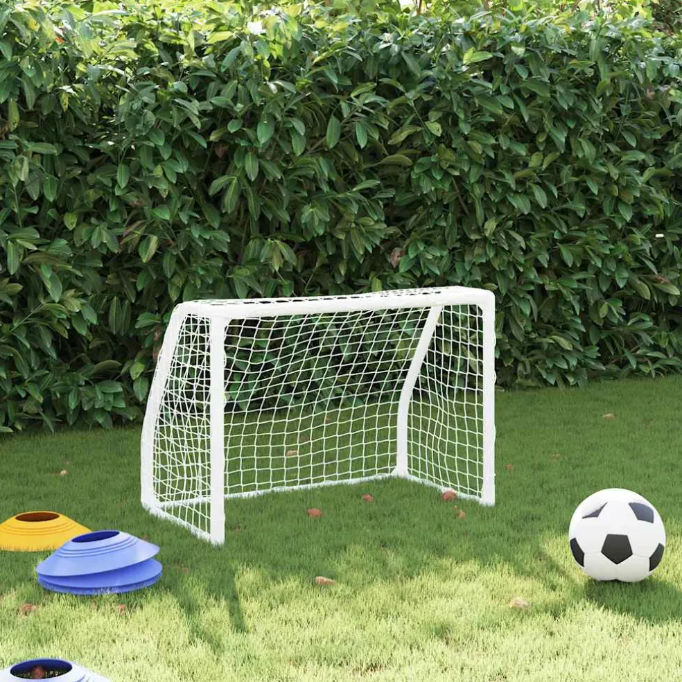 vidaXL Kindervoetbaldoelen 2 st met bal 64x35x48 cm metaal wit