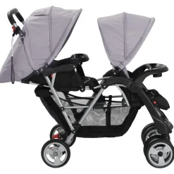 vidaXL Kinderwagen dubbel staal grijs en zwart