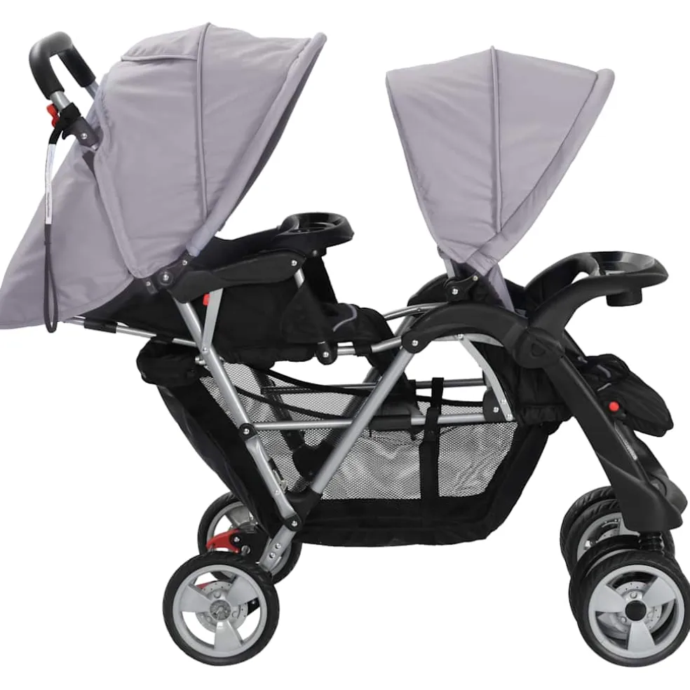 vidaXL Kinderwagen dubbel staal rood en zwart