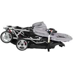 vidaXL Kinderwagen dubbel staal grijs en zwart