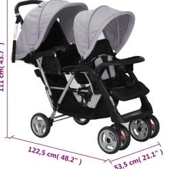 vidaXL Kinderwagen dubbel staal rood en zwart