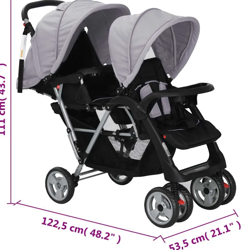 vidaXL Kinderwagen dubbel staal rood en zwart