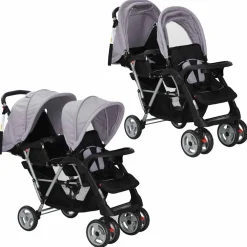 vidaXL Kinderwagen dubbel staal rood en zwart