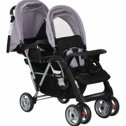 vidaXL Kinderwagen dubbel staal rood en zwart