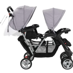 vidaXL Kinderwagen dubbel staal rood en zwart