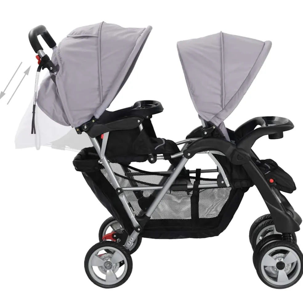 vidaXL Kinderwagen dubbel staal rood en zwart