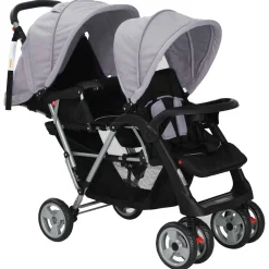 vidaXL Kinderwagen dubbel staal rood en zwart